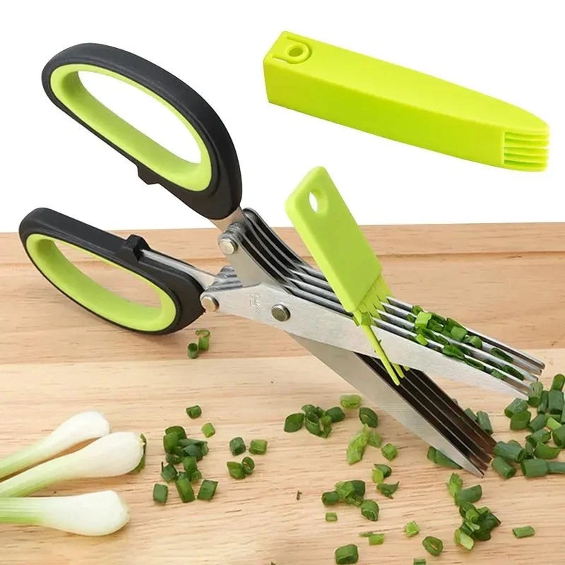 Tesoura de Múltiplas Camadas em Aço Inoxidável para Cozinha, com Capa Protetora - Tesoura para Cebolinha, Ervas e outros alimentos delicados.